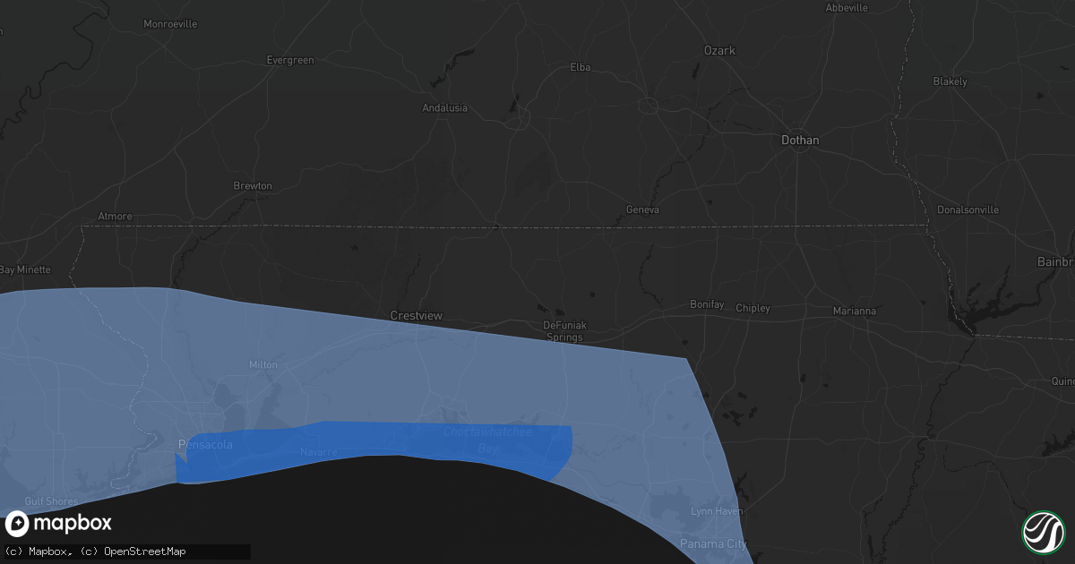 Hail map in Defuniak Springs, FL on October 9, 2026