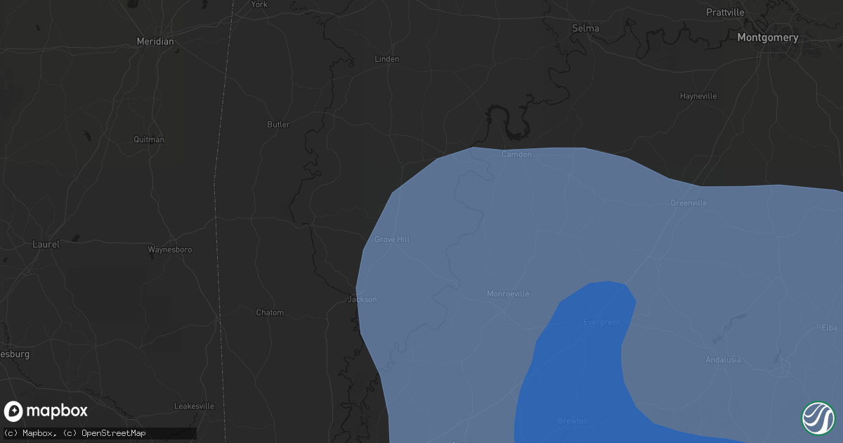 Hail map in Dickinson, AL on October 9, 2026