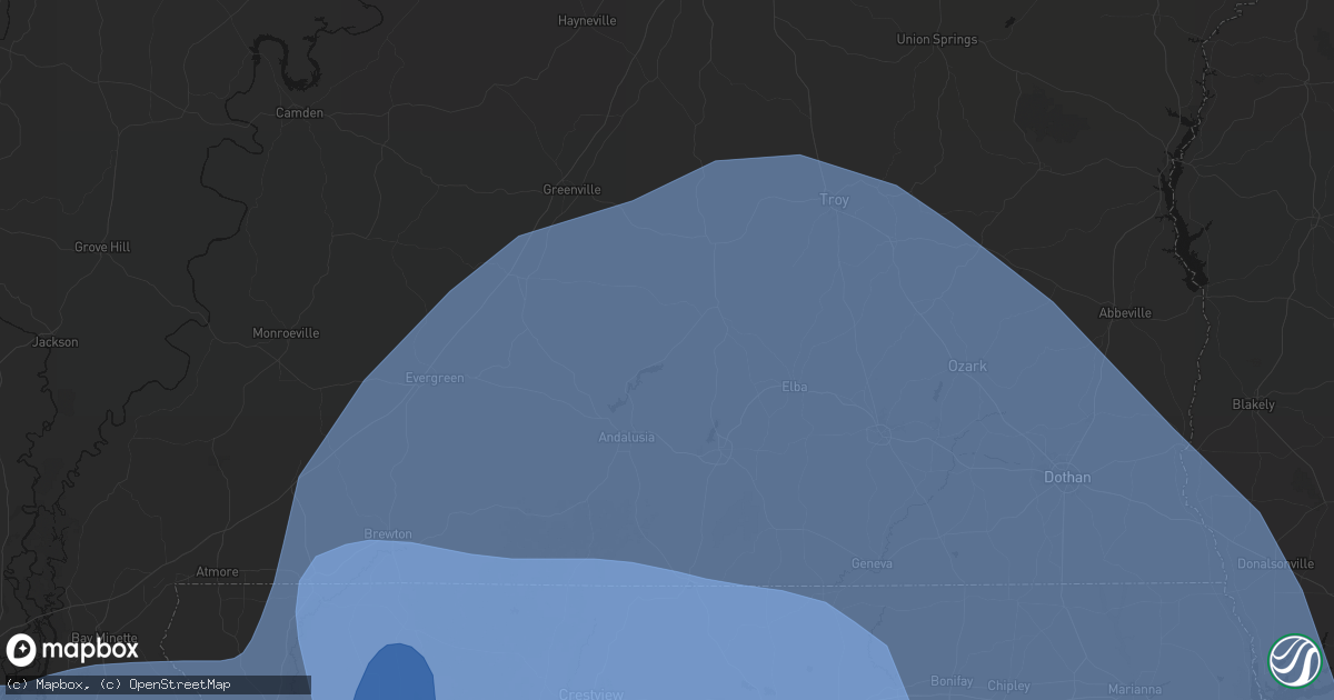 Hail map in Dozier, AL on October 9, 2026