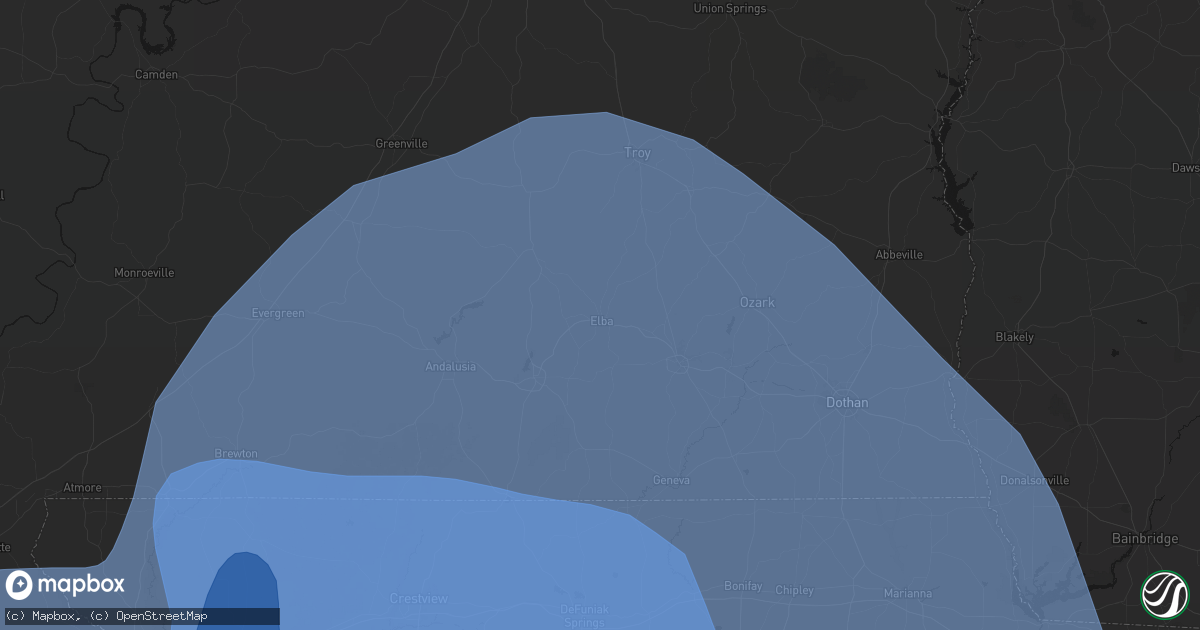 Hail map in Elba, AL on October 9, 2026