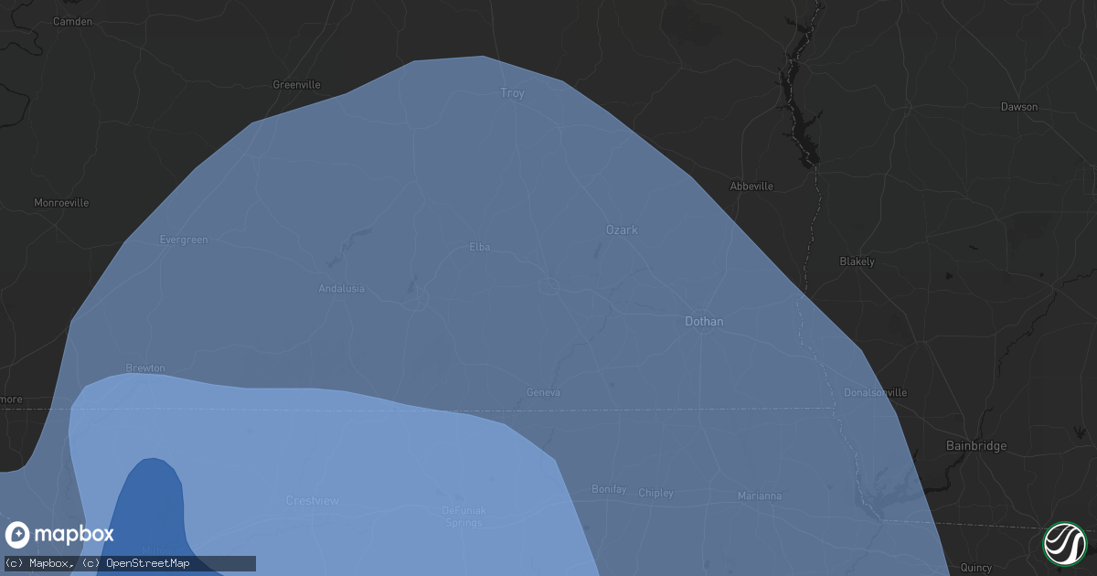 Hail map in Enterprise, AL on October 9, 2026