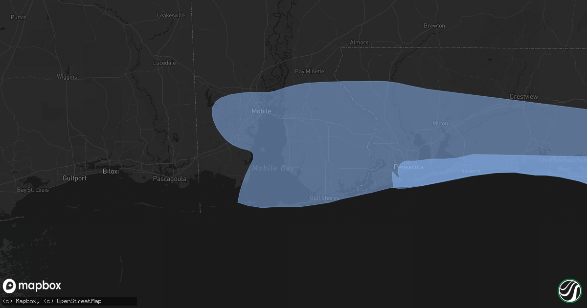 Hail map in Fairhope, AL on October 9, 2026