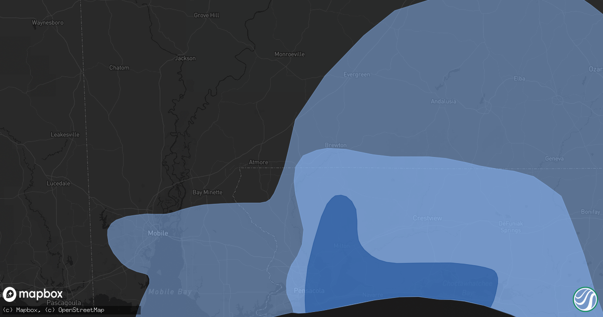 Hail map in Flomaton, AL on October 9, 2026