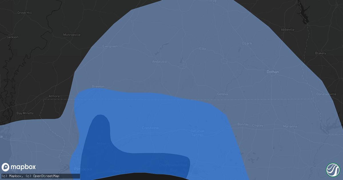 Hail map in Florala, AL on October 9, 2026