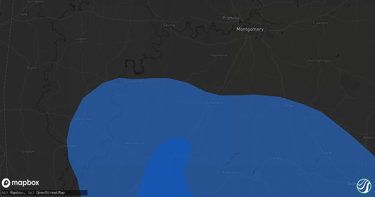 Hail map in Forest Home, AL on October 9, 2026
