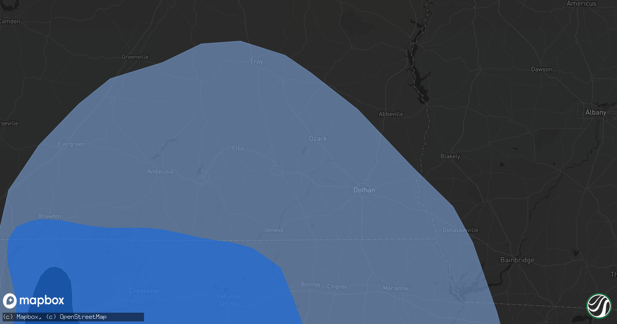 Hail map in Fort Rucker, AL on October 9, 2026