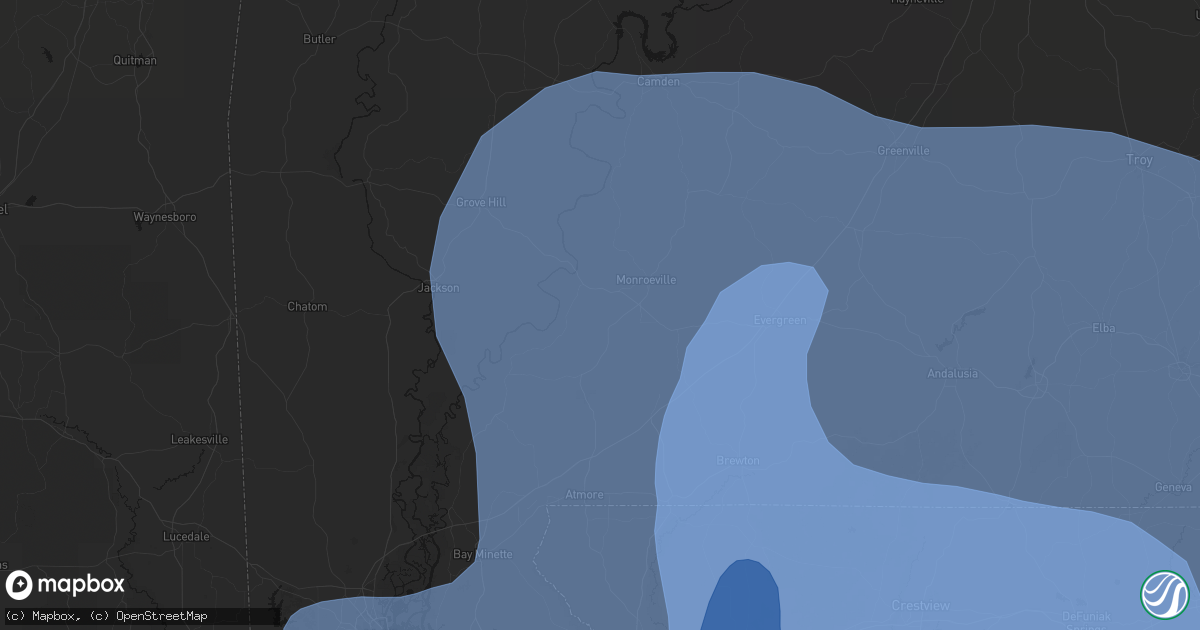 Hail map in Frisco City, AL on October 9, 2026