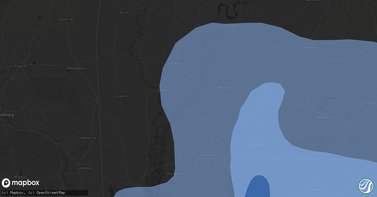 Hail map in Gainestown, AL on October 9, 2026