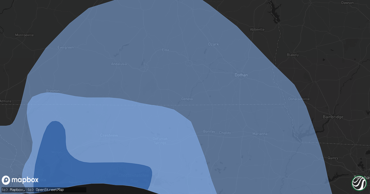 Hail map in Geneva, AL on October 9, 2026
