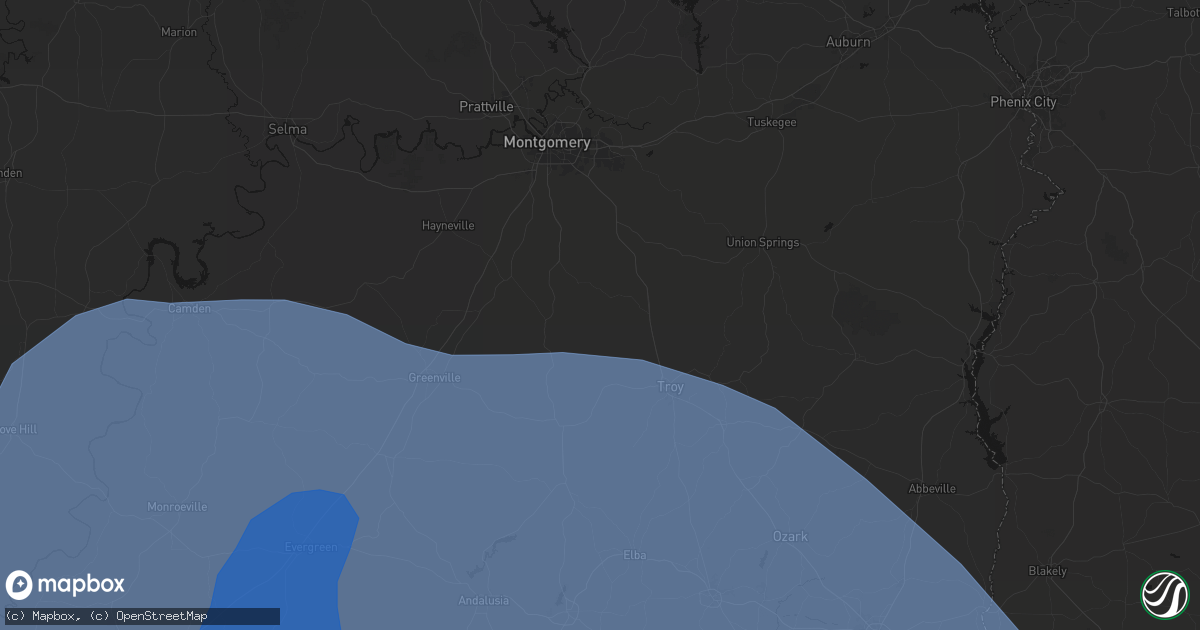Hail map in Grady, AL on October 9, 2026