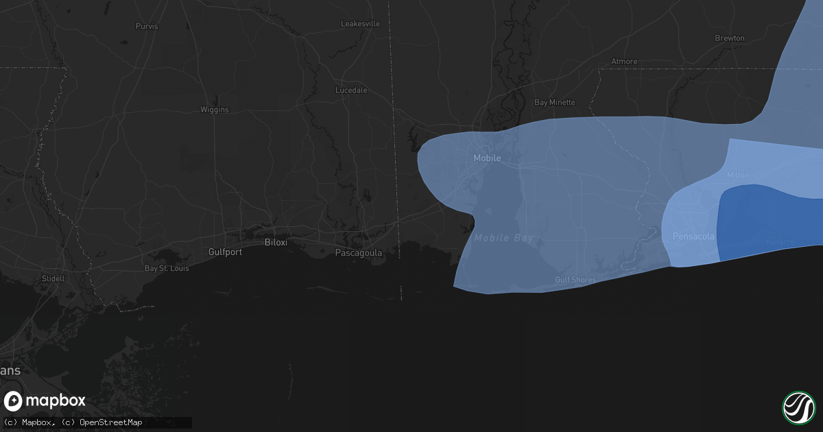 Hail map in Grand Bay, AL on October 9, 2026