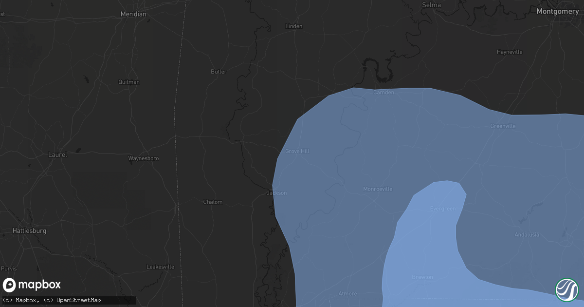 Hail map in Grove Hill, AL on October 9, 2026