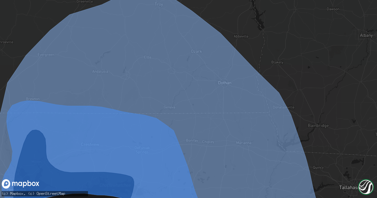 Hail map in Hartford, AL on October 9, 2026