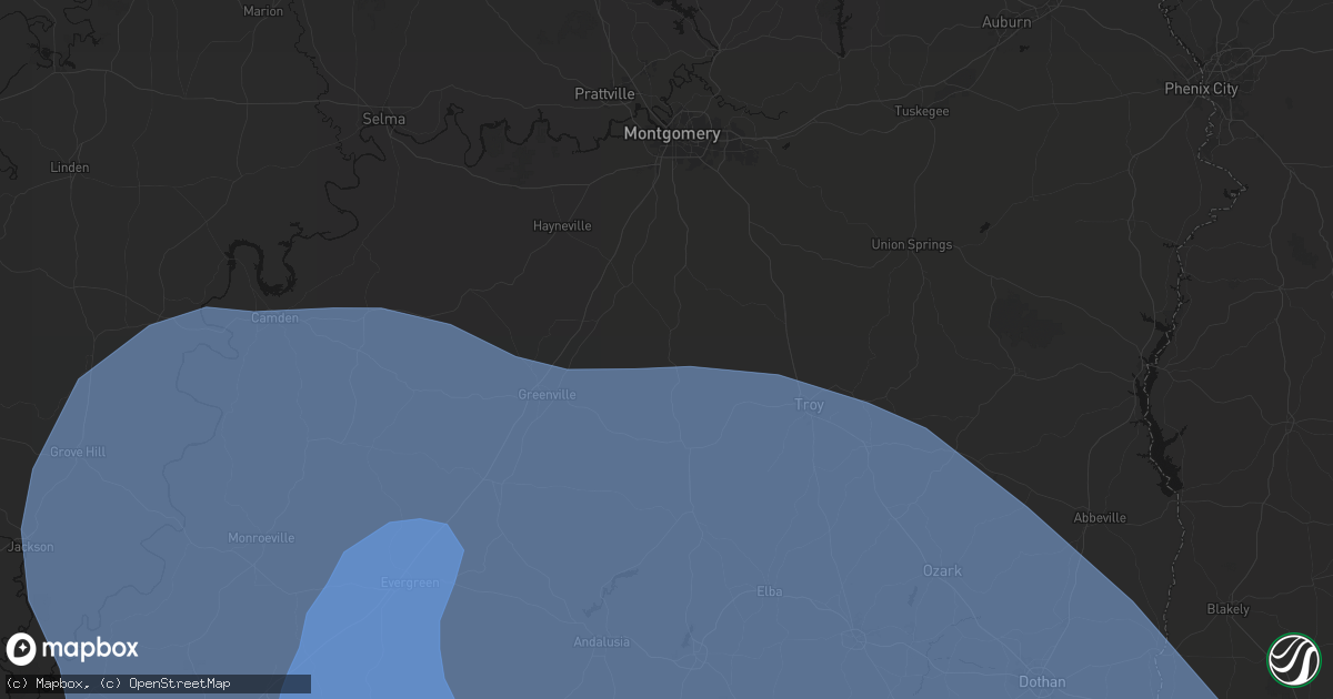 Hail map in Highland Home, AL on October 9, 2026