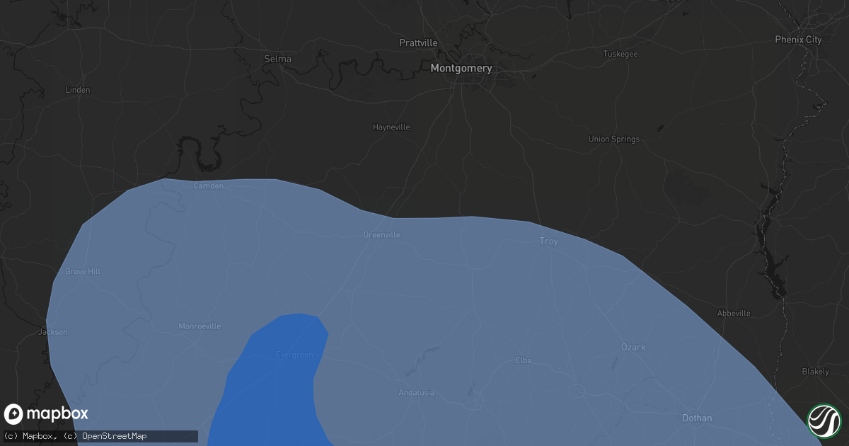 Hail map in Honoraville, AL on October 9, 2026