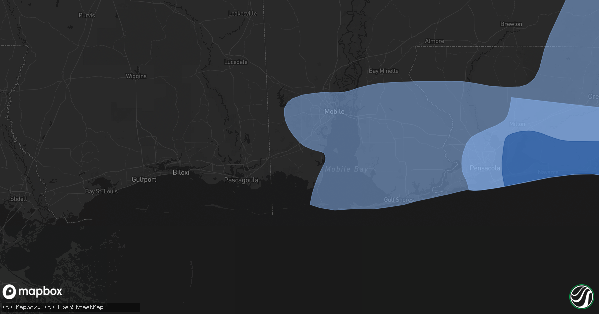 Hail map in Irvington, AL on October 9, 2026