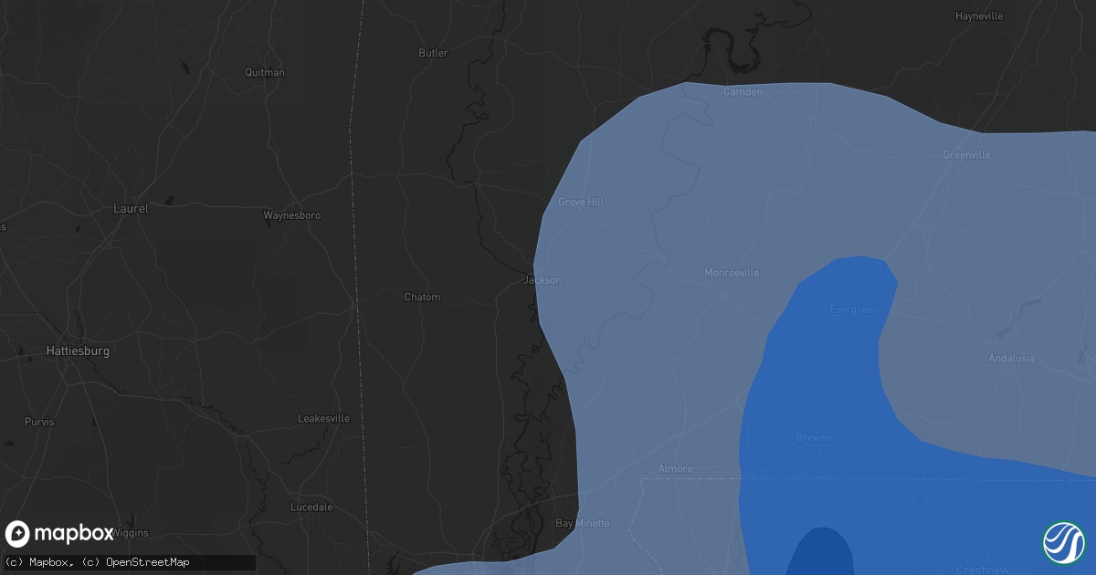 Hail map in Jackson, AL on October 9, 2026