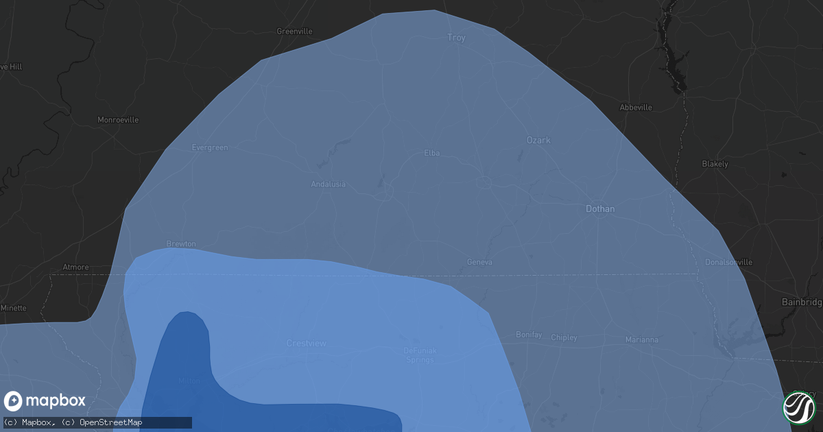 Hail map in Kinston, AL on October 9, 2026
