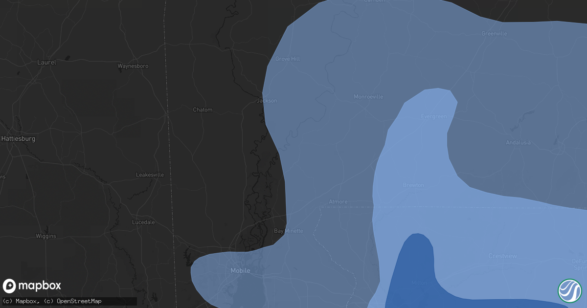 Hail map in Little River, AL on October 9, 2026