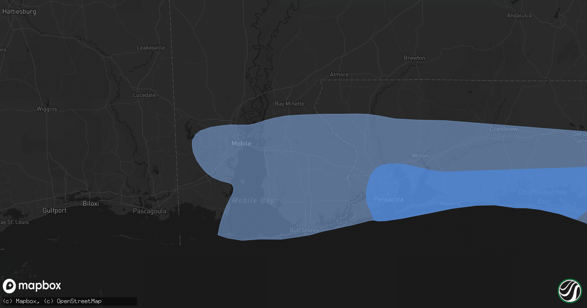 Hail map in Loxley, AL on October 9, 2026