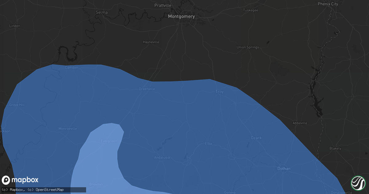 Hail map in Luverne, AL on October 9, 2026