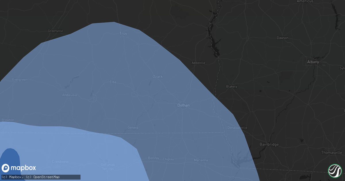 Hail map in Midland City, AL on October 9, 2026