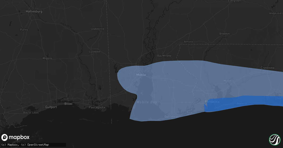 Hail map in Mobile, AL on October 9, 2026
