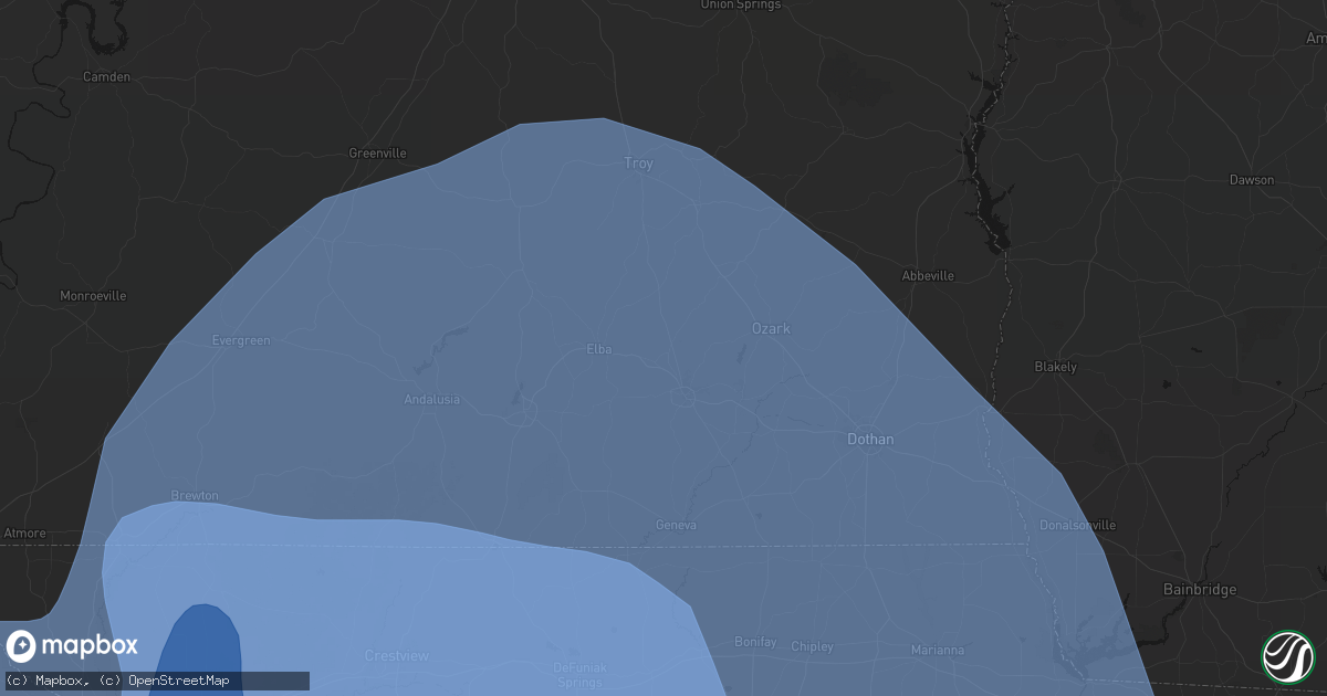 Hail map in New Brockton, AL on October 9, 2026