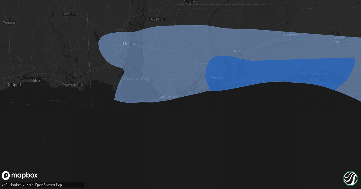 Hail map in Orange Beach, AL on October 9, 2026
