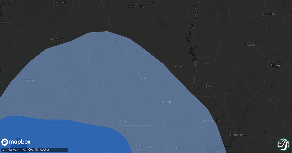 Hail map in Ozark, AL on October 9, 2026