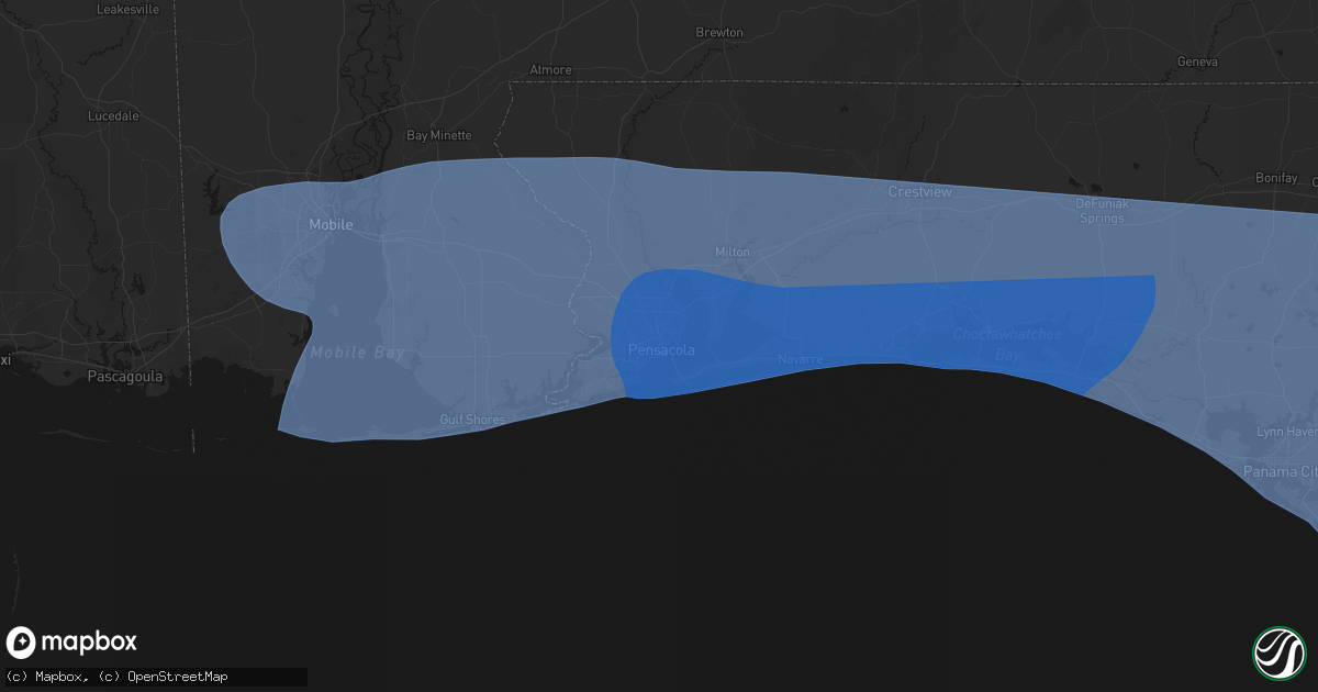 Hail map in Pensacola, FL on October 9, 2026