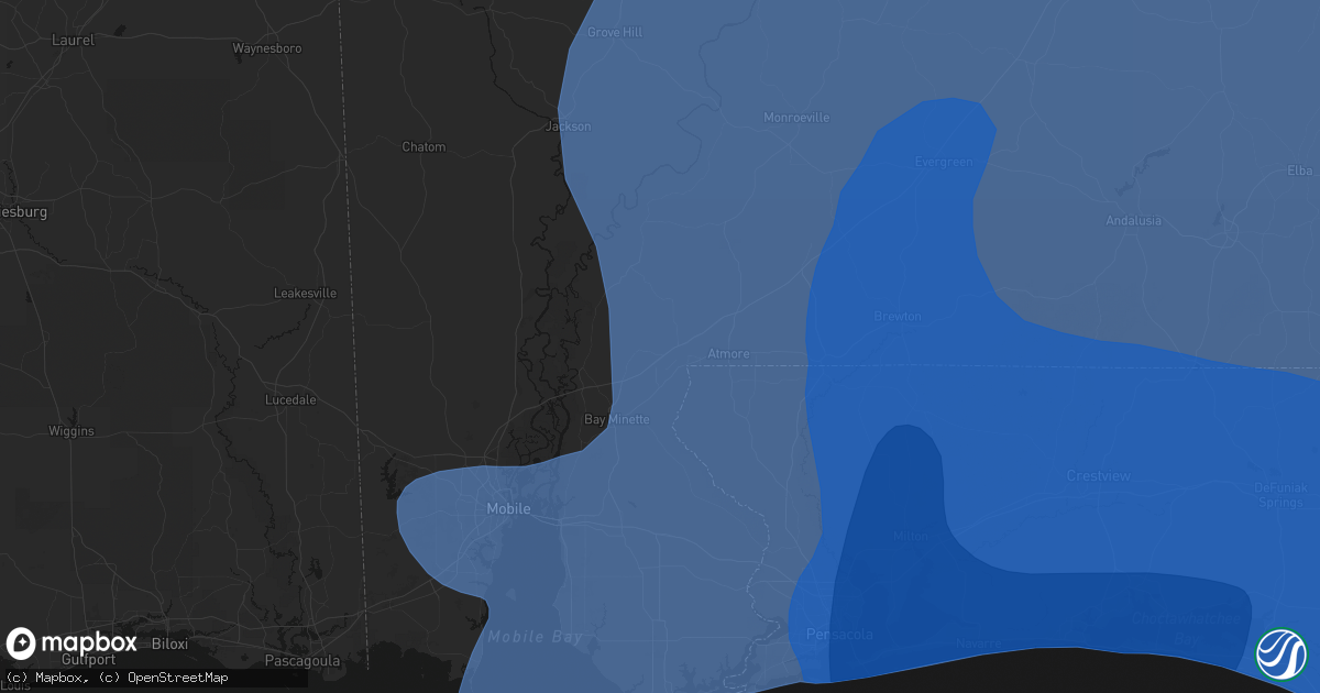 Hail map in Perdido, AL on October 9, 2026