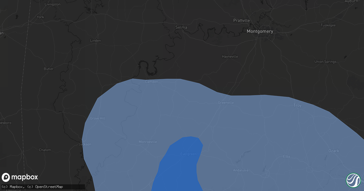 Hail map in Pine Apple, AL on October 9, 2026