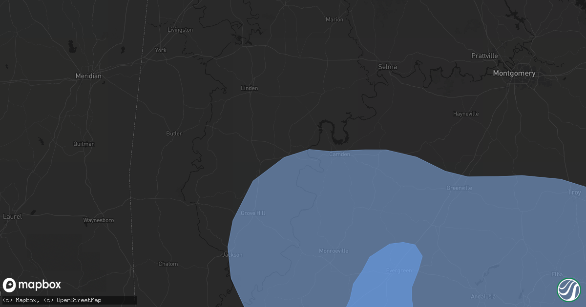 Hail map in Pine Hill, AL on October 9, 2026