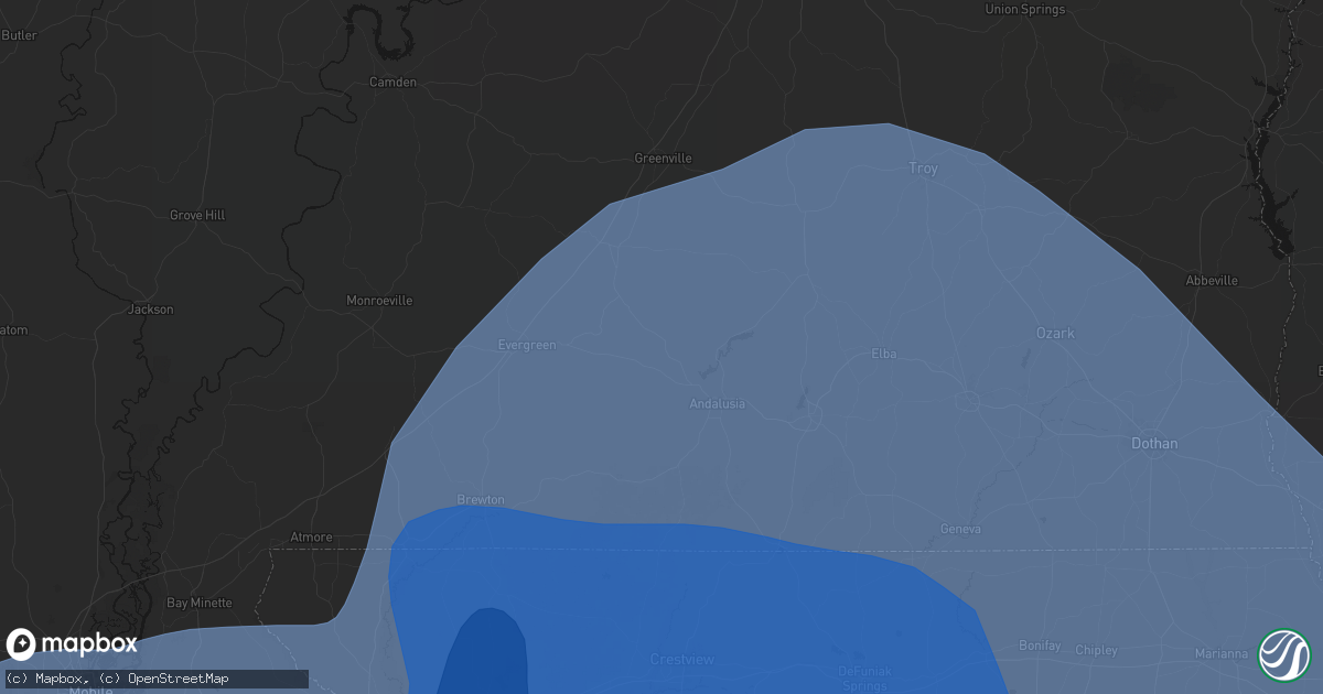 Hail map in Red Level, AL on October 9, 2026