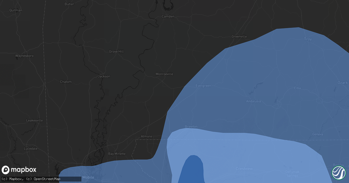 Hail map in Repton, AL on October 9, 2026
