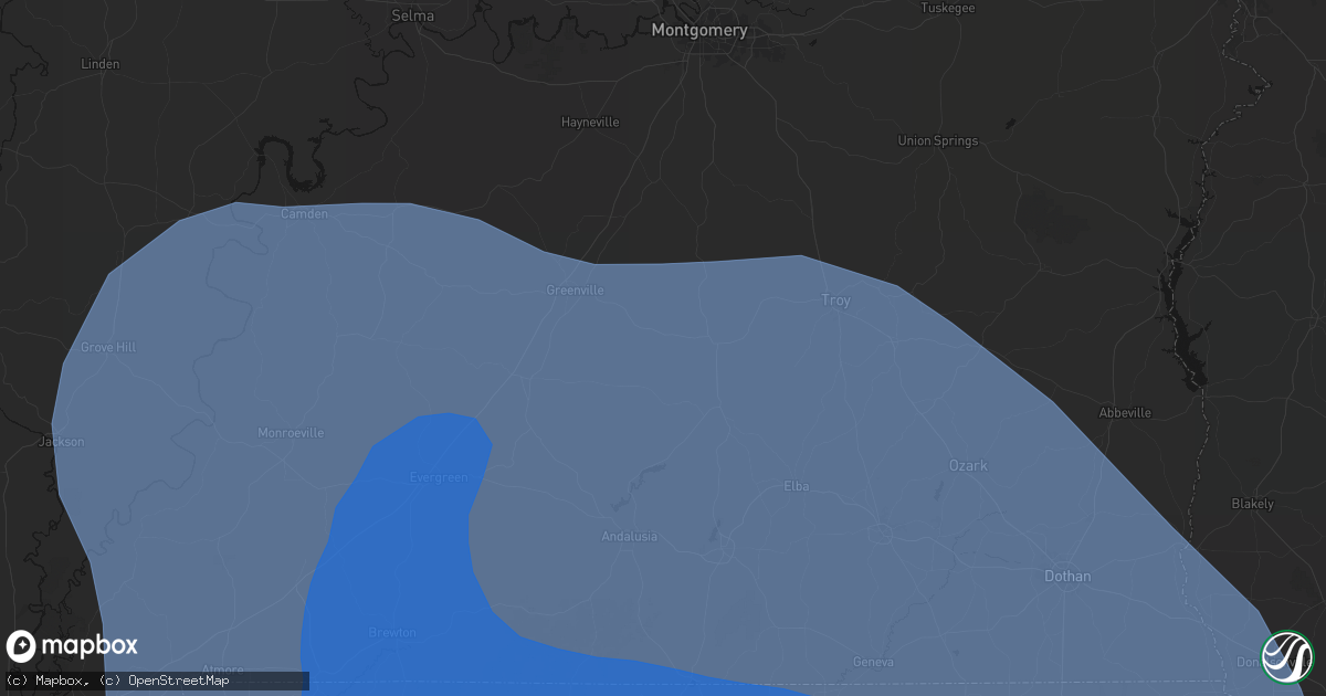Hail map in Rutledge, AL on October 9, 2026