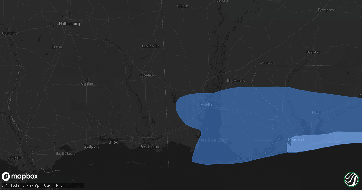 Hail map in Semmes, AL on October 9, 2026