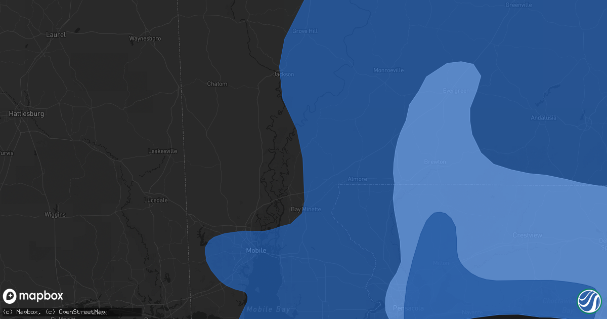 Hail map in Stockton, AL on October 9, 2026