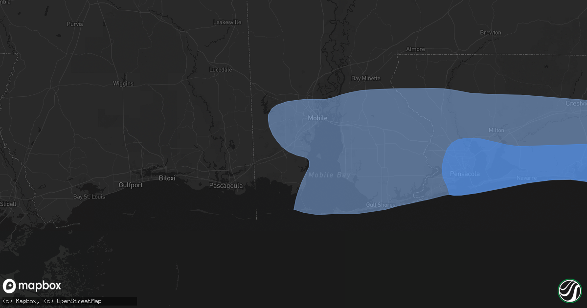 Hail map in Theodore, AL on October 9, 2026