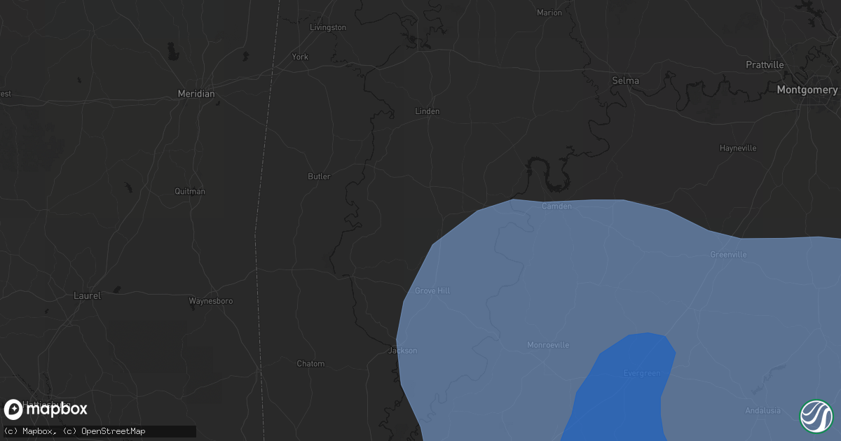Hail map in Thomasville, AL on October 9, 2026