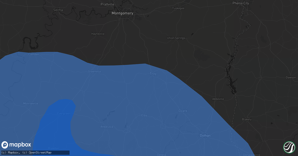 Hail map in Troy, AL on October 9, 2026
