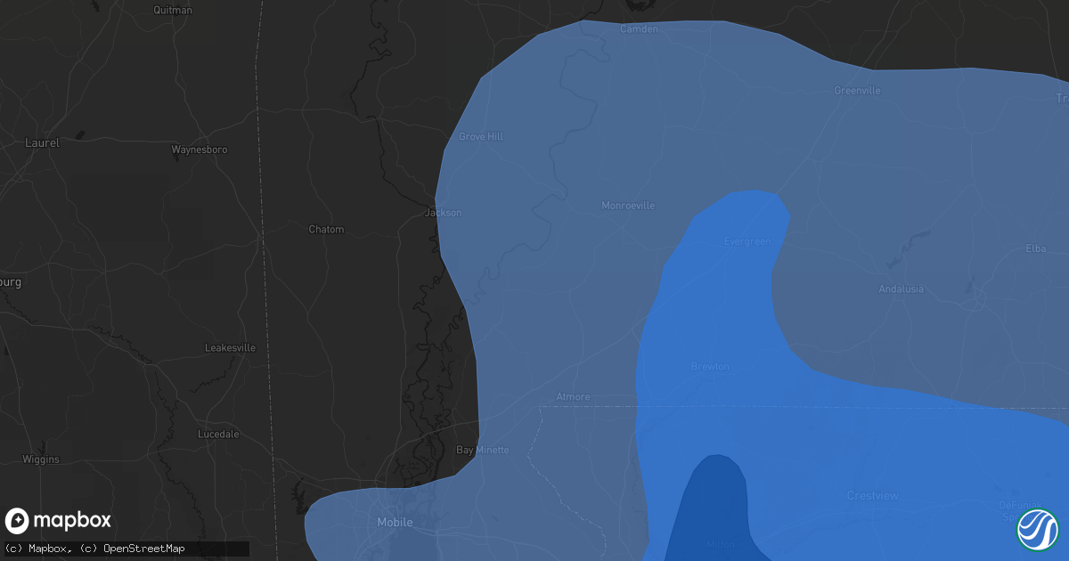 Hail map in Uriah, AL on October 9, 2026