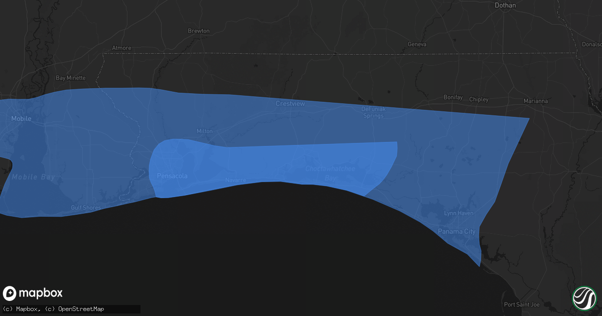 Hail map in Valparaiso, FL on October 9, 2026