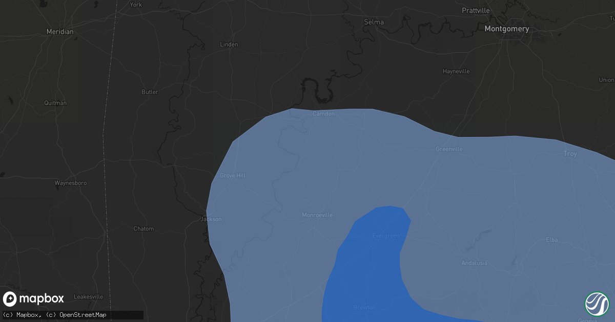 Hail map in Vredenburgh, AL on October 9, 2026