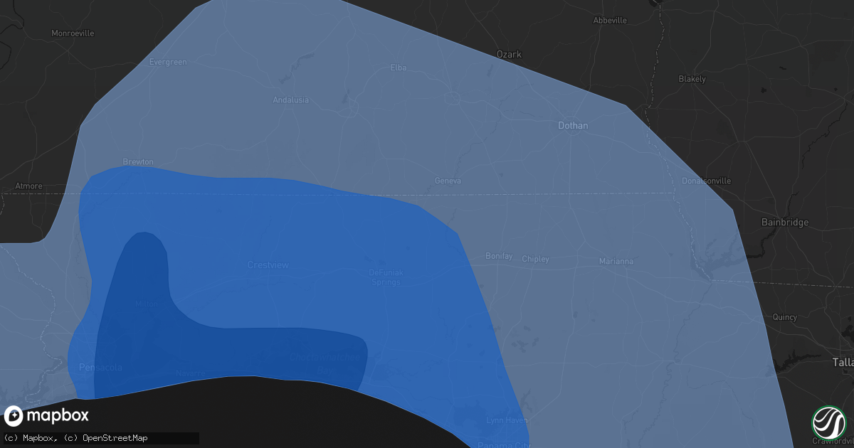 Hail map in Westville, FL on October 9, 2026