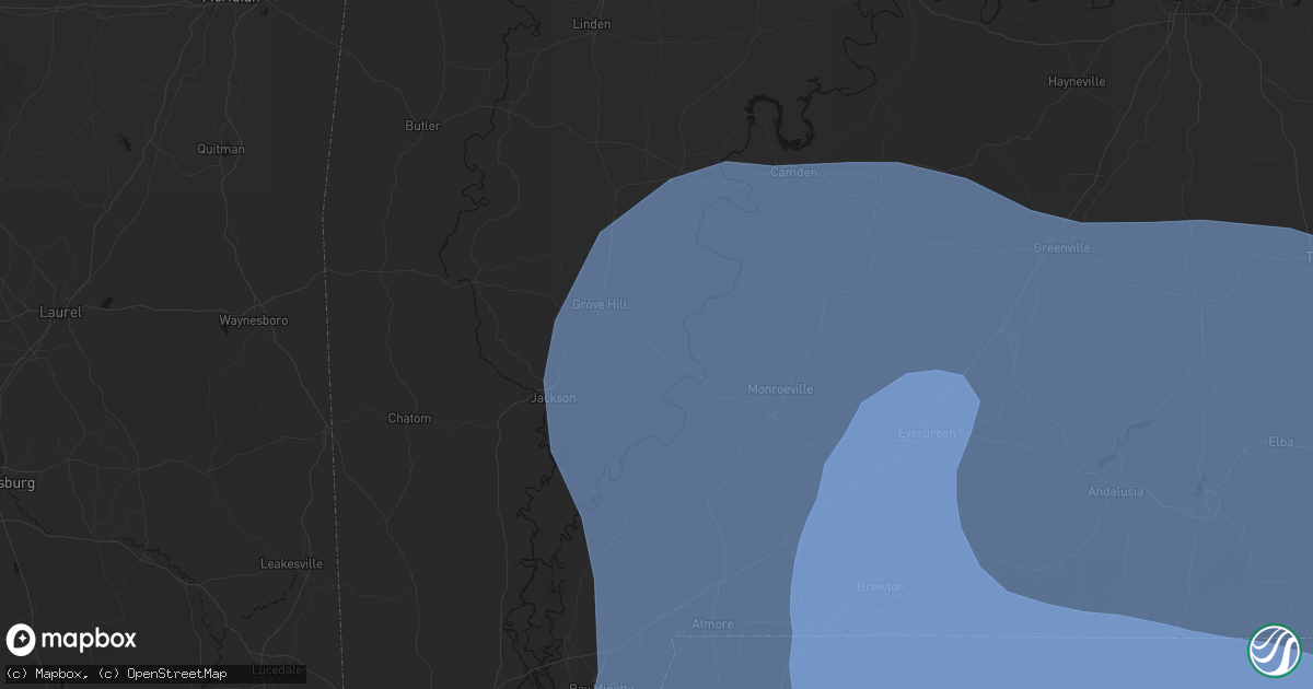 Hail map in Whatley, AL on October 9, 2026