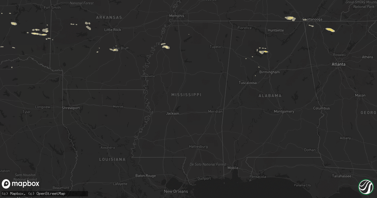 Hail map in Mississippi on October 10, 2014