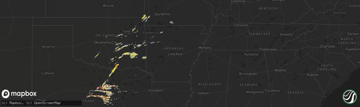 Hail map in Arkansas on October 10, 2019