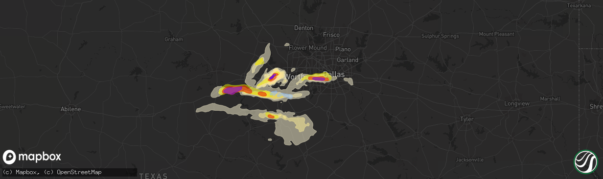 Hail map in Arlington, TX on October 10, 2019